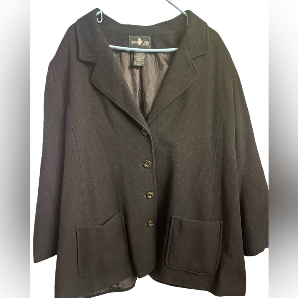 Vintage black wool blend coat by Hunt Club size 24W plus size winter pea coat